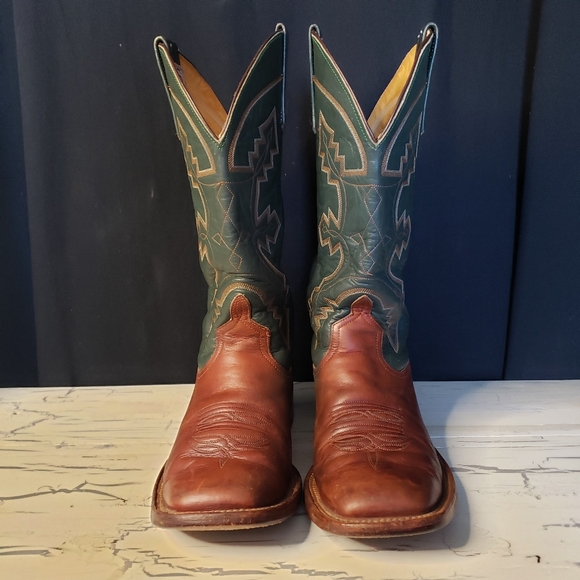 Anderson Bean Cowboy Boots in Brown and Green - Men's size 8.5 D - Picture 13 of 17